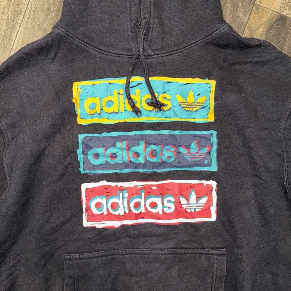 Adidas Men's Tri‎ Linear Hoodie Black Graphic Print Size Large